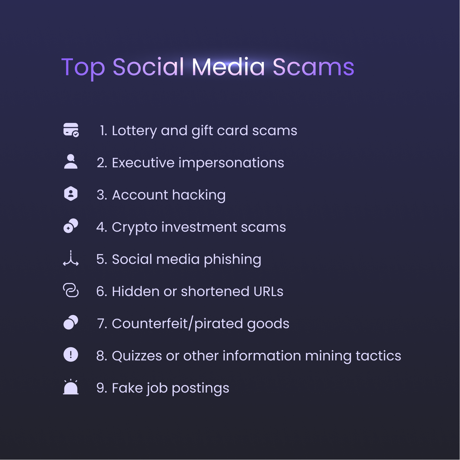 types of social media scams